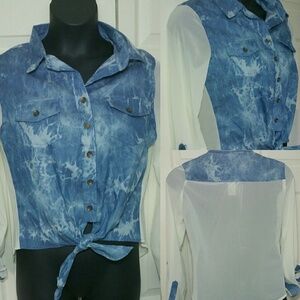 Dots Denim Tie front sheer shirt